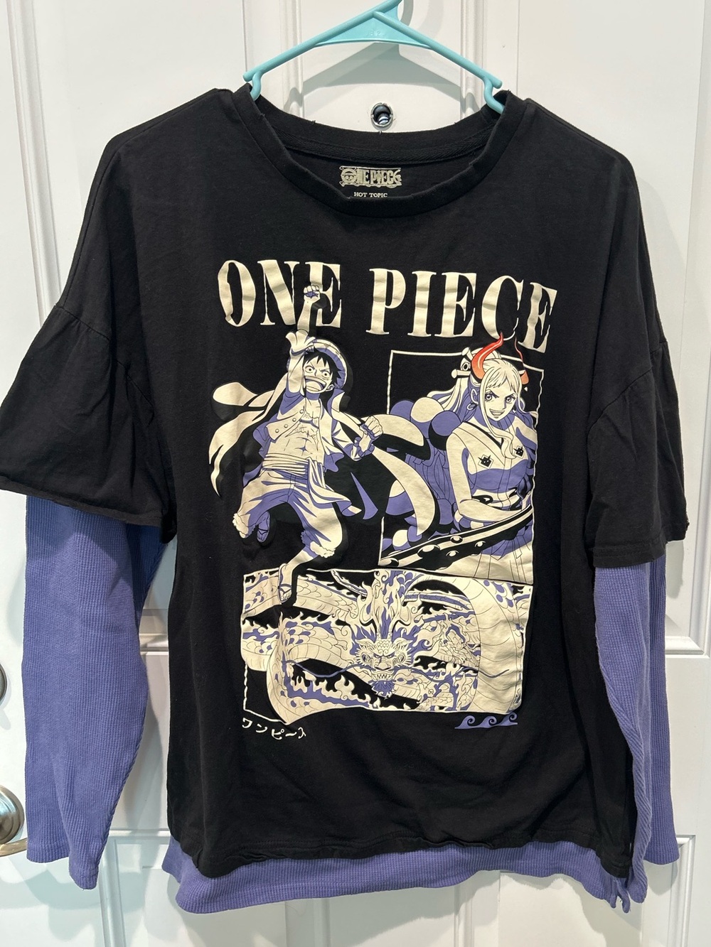 Hot Topic Black & Purple One Piece Graphic Layered Long Sleeve Tee
